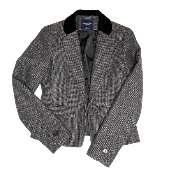 American Eagle Tweed Blazer with Velvet Collar - Picture 1 of 14
